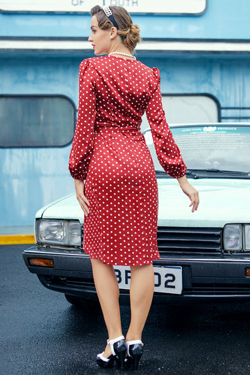 Burgundy Polka Dots Casual Dress